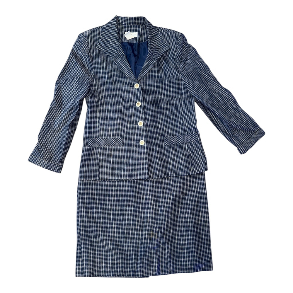 Henry Lee Women's Professional Two-Piece Suit, Navy Blue Checkered Pattern, Size